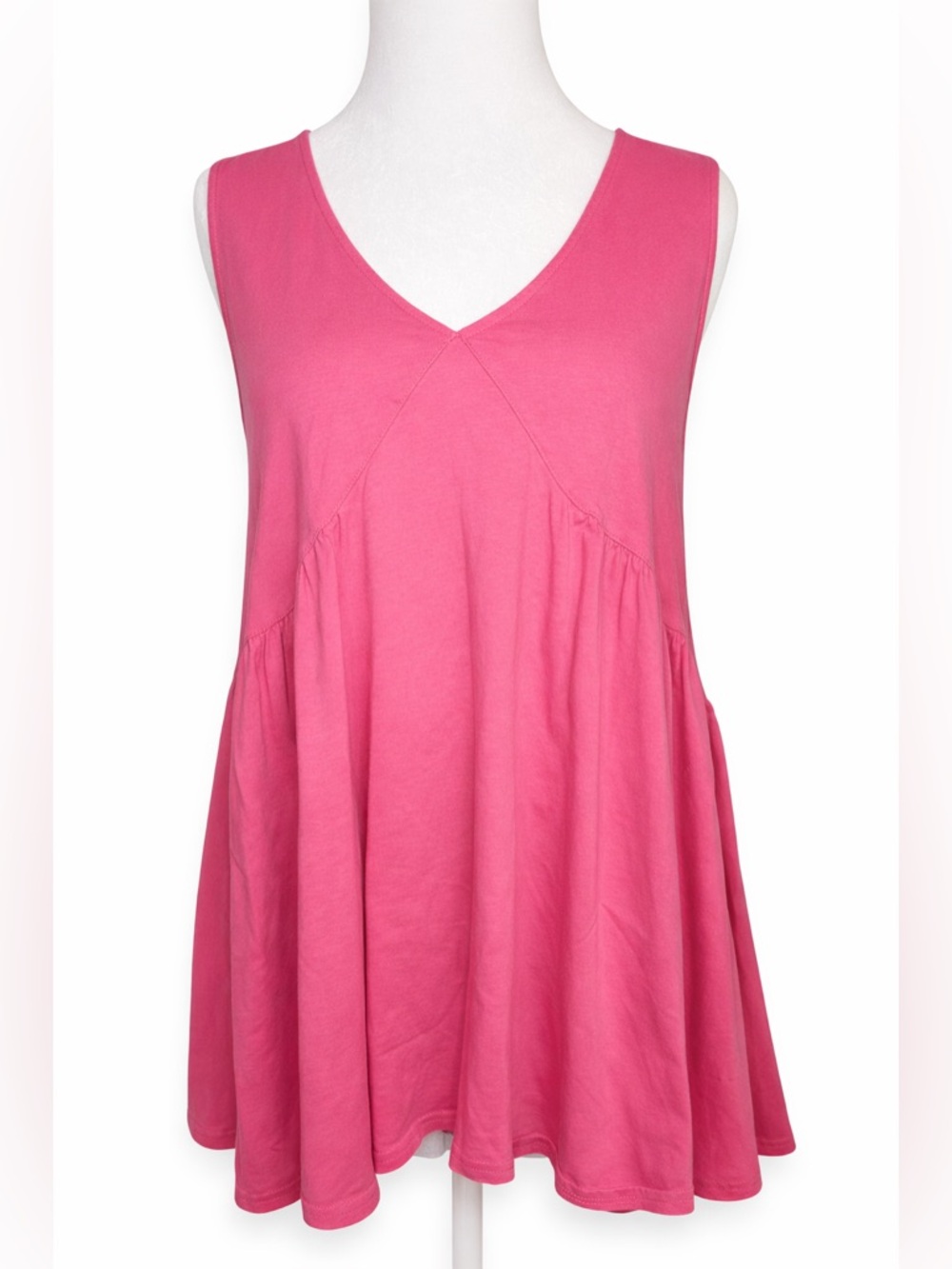 Babydoll Pink Cotton Mini Dress L Flowy Tank Tunic Pockets